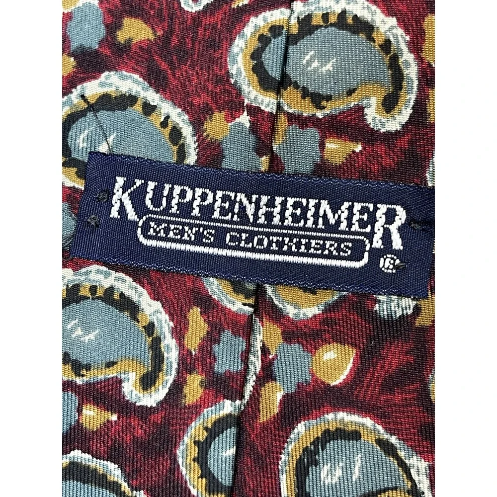 Kuppenheimer silk tie Italy burgundy Wine Gray Paisley‎ 56